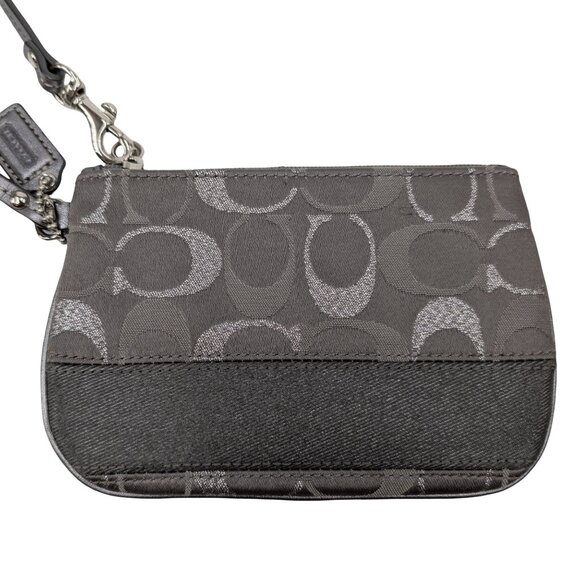 COACH Signature Legacy Striped Wristlet Grey Silver Jacquard Logo Wallet Clutch - Picture 4 of 10